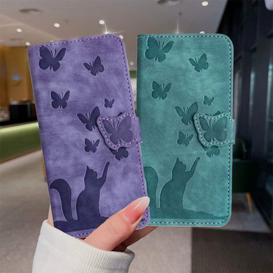 Samsung Galaxy S25 S24 S23 S22 S21 S20 FE 5G Flip Case Leder Brieftasche mit 3D Katze und Schmetterling Design - Bild 3