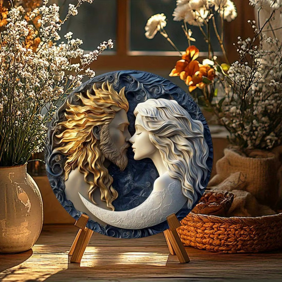 HELLOYOUNG Wandschild Sonne und Mond aus Aluminium Metall, Retro Rundes Wanddekor für Küche und Zuhause, Durchmesser: 20 cm - Bild 3