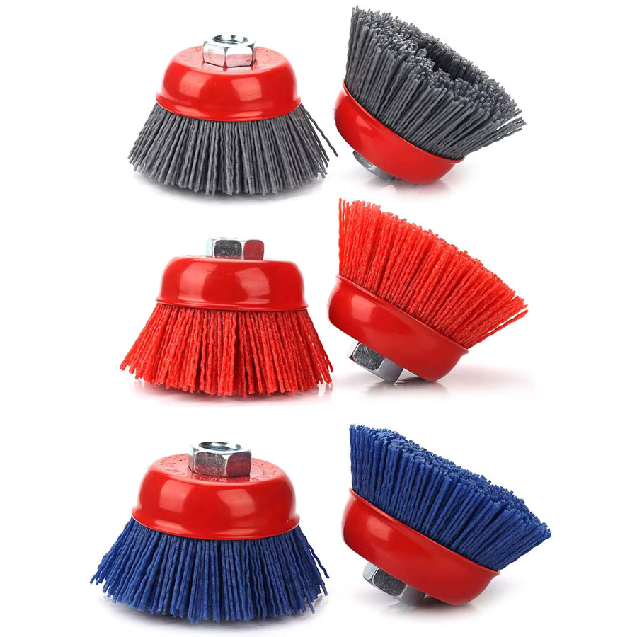NuoDunco Nylon-Radbürste für den Winkelschleifer, 75 mm Schleiffilament in Rot/Mehrfarbig zum Entfernen von Rost und Polieren von Metall und Holz - Bild 4