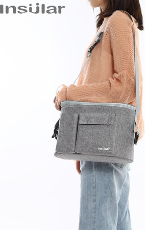 INSULAR Wasserdichte Multifunktionale Wickeltasche mit Isoliertaschen und Kinderwagenhaken in Grau mit Tragegurt