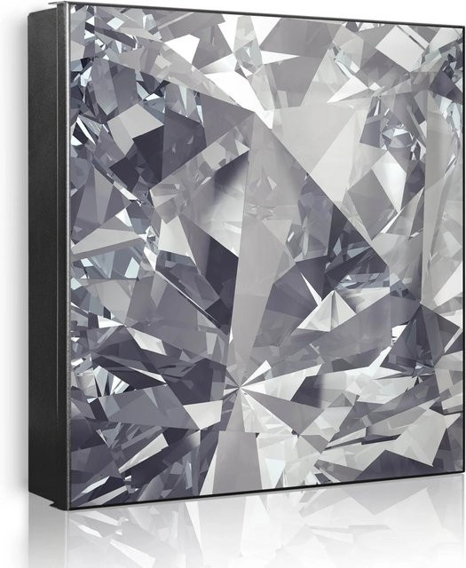 Banjado Schlüsselkasten aus Metall in Schwarz mit 50 Haken, beschreibbare und magnetische Front, Motiv Facetten Monochrome, B/H: 30 x 30 cm - Bild 1