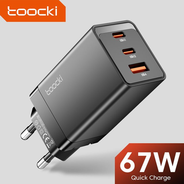 Toocki 67W USB-C Schnellladegerät mit PD 3.0 und QC 4.0 in Schwarz - Bild 1