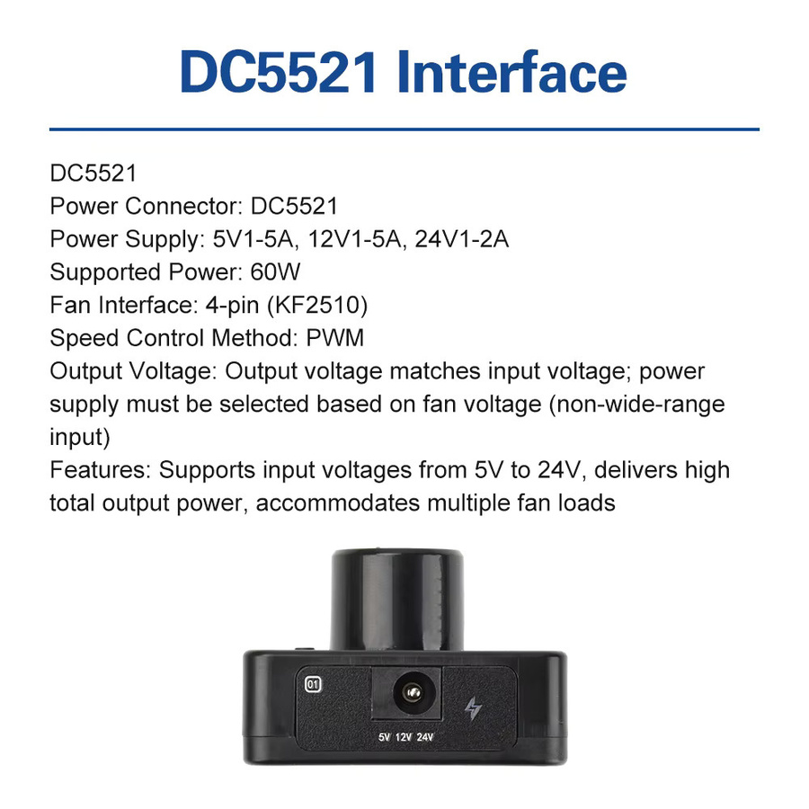 Aideepen 4-Draht PWM Lüftergeschwindigkeit Regler mit USB-C Schnellladung und DC Boost für DIY-Lüfter, Schwarz - Bild 2