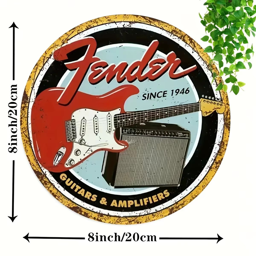 Vintage Fender Gitarren- und Verstärker-Logo Metallschild für deine Wanddekoration in der Bar oder im Musikzimmer, B/H: 20 x 20 cm - Bild 2