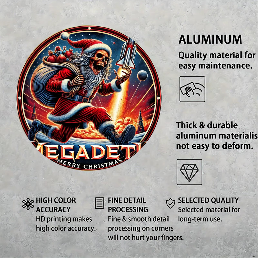 Megadeth Frohe Weihnachten Aluminiumschild, rundes Metall-Wandkunst-Dekor in Mehrfarbig für dein Heim und Büro - Bild 4