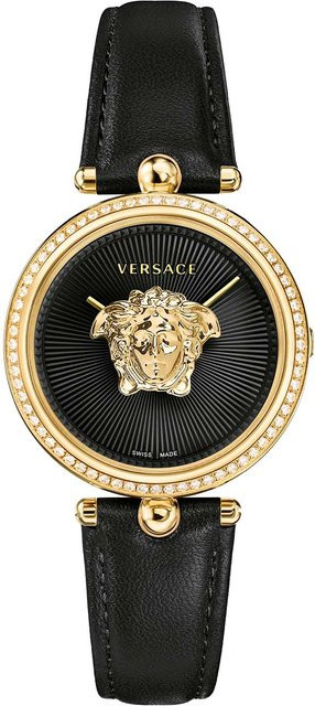 Versace Damenuhr Palazzo, Quarz, Edelstahl, 34 mm, Leder, Schwarz, 5 ATM - Bild 1
