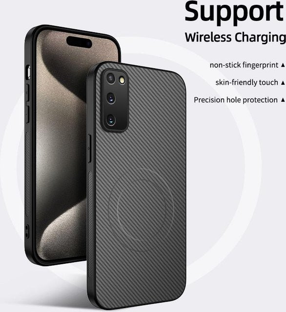 Magnetische Stoßfeste Handyhülle mit Kohlefaser-Textur und kabellosem Laden für Samsung Galaxy S20, S20 Plus, S20 Ultra 5G in Schwarz, Blau, Grau oder Lila - Bild 1