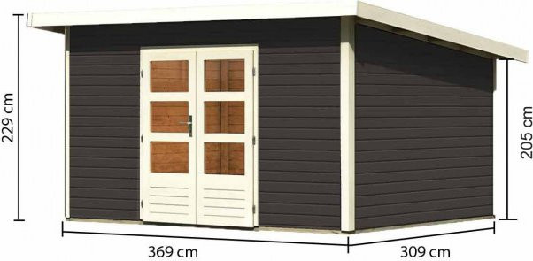 Gartenhaus Karibu NORTHEIM 4 aus Massivholz in Terragrau mit Pultdach und 38 mm Wandstärke, B/T/H: 369 x 309 x 189 cm - Bild 1