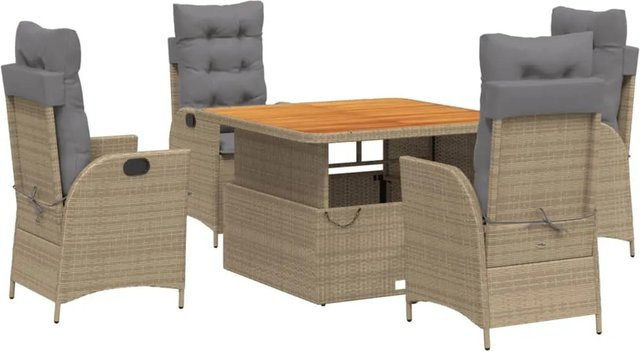 vidaXL 5-tlg Garten-Essgruppe aus Poly Rattan mit Kissen in Beige Modell 35 - Bild 1