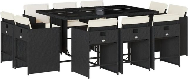 vidaXL 11-tlg Garten-Essgruppe aus PE-Rattan mit Kissen und Hartglas in Schwarz und Cremeweiß - Bild 1