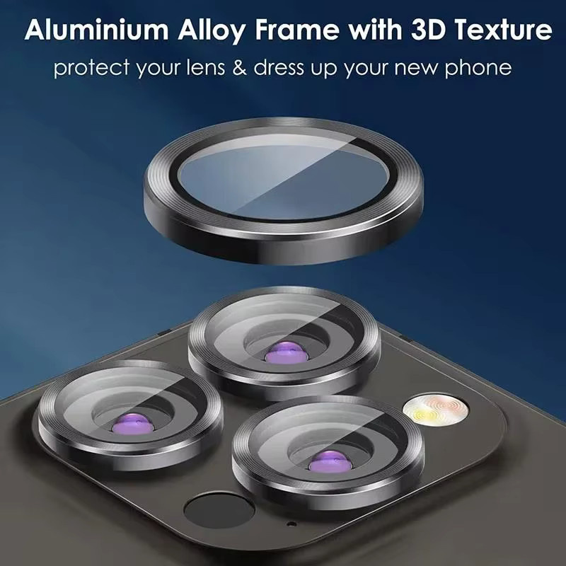 VORTNGLE 3er Set Kamera-Displayschutzfolie aus gehärtetem Glas mit Metallring in Silber für iPhone 16 15 14 13 Pro Max Plus Mini - Bild 2