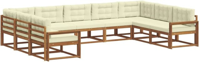 vidaXL Outdoor-Sofagarnitur 9-teilig aus Akazienholz mit Kissen in Natur und Creme - Bild 1