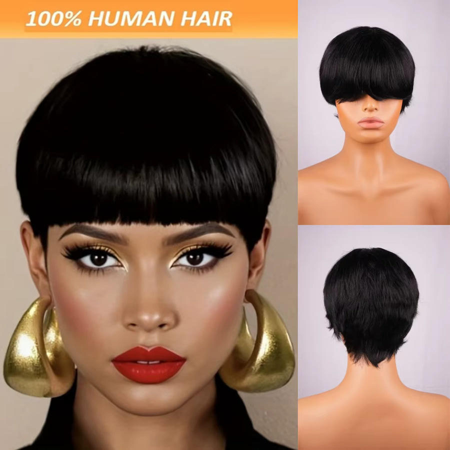 OYM HAIR Pixie-Perücke, Schwarz, Echthaar, Damen - Bild 4