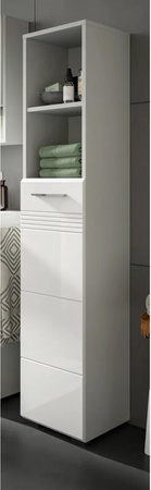 Inn.Furn Hochschrank Carlo in Weiß und Grau Hochglanz mit Soft-Close und offenen Regalfächern, Breite: 30 cm, Höhe: 150 cm