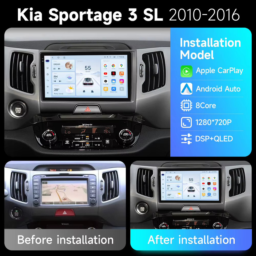Jiuyin Ai Voice 2 Din Android Autoradio für Kia Sportage 3 (2013-2016) mit Carplay, 4G und GPS in Schwarz - Bild 2