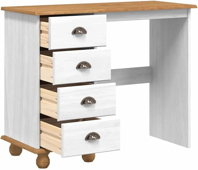 vidaXL Schreibtisch ASKIM aus Massivholz Kiefer in Weiß, B/T/H: 95 x 40 x 75 cm - Bild 1
