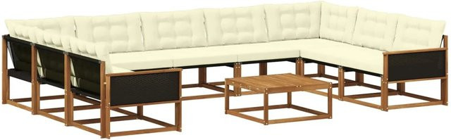 vidaXL Outdoor-Sofagarnitur in U-Form aus massivem Akazienholz mit 10 Textilene-Kissen in Beige und Natur - Bild 1