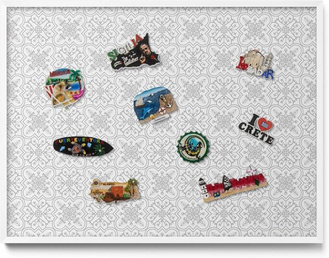 Tulup Magnettafel Magnetboard mit geometrischem Ornamentmuster in Weiß und Grau, B/H: 80 x 60 cm - Bild 1