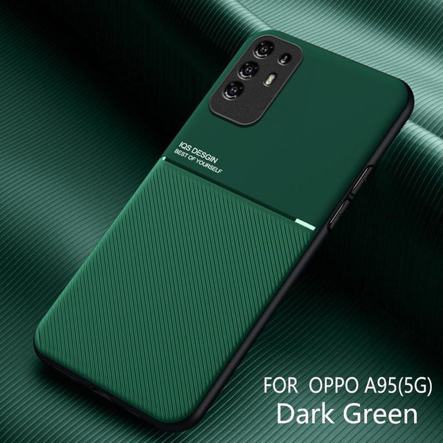 Stoßfeste magnetische Lederstruktur Handyhülle für Oppo A74 4G, A95 4G, A94 5G und A95 5G in Grün - Bild 1