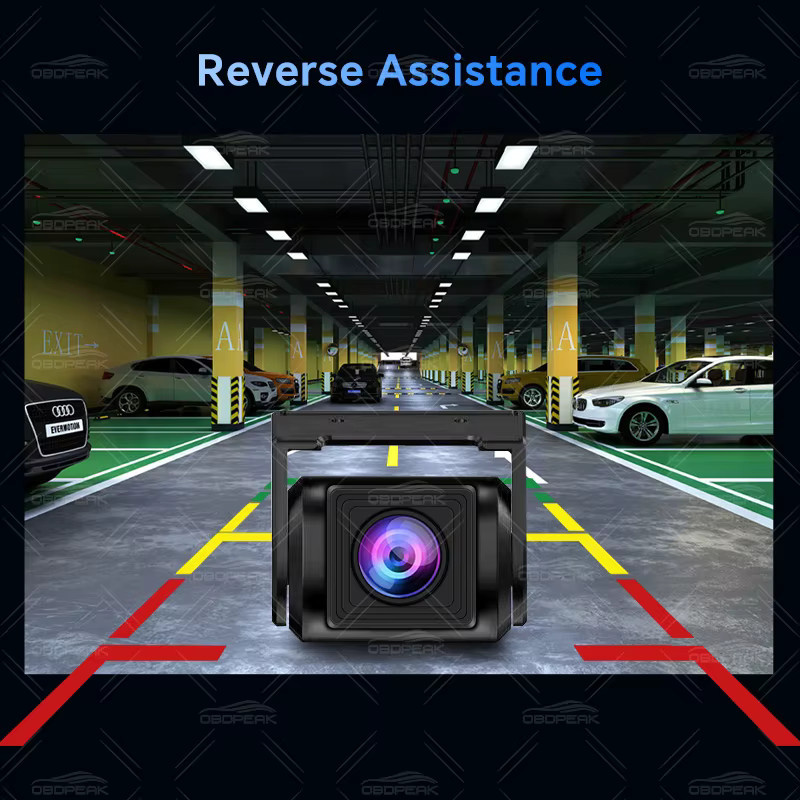 OBDPEAK Full HD Rückfahrkamera mit 1920x1080P Auflösung, wasserdichte Einparkhilfe für DVR Dashcam T30 K50, Schwarz, 3,5 mm Jack - Bild 3
