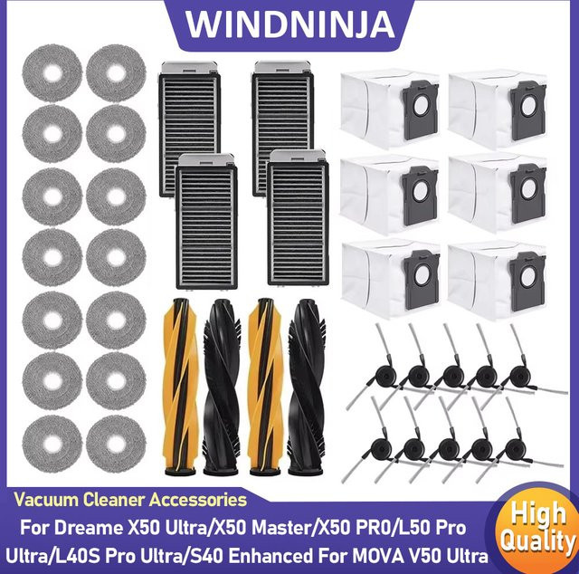 Ersatzteil-Set für Dreame Saugroboter mit Staubbeutel, Hauptseitenbürste, Filter und Mopp-Tuch passend für Dreame X50 Ultra, L50 Pro Ultra, L40S Pro Ultra, L40S Ultra und MOVA V50 Ultra - Bild 1