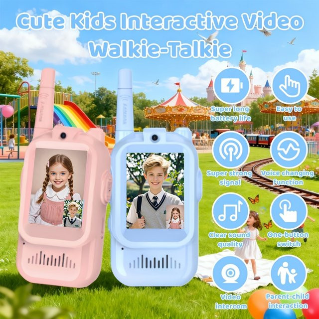 Ourlife Video-Walkie-Talkies für Kinder mit 2-Zoll-HD-Bildschirm, 2 Stück, Blau - Bild 1