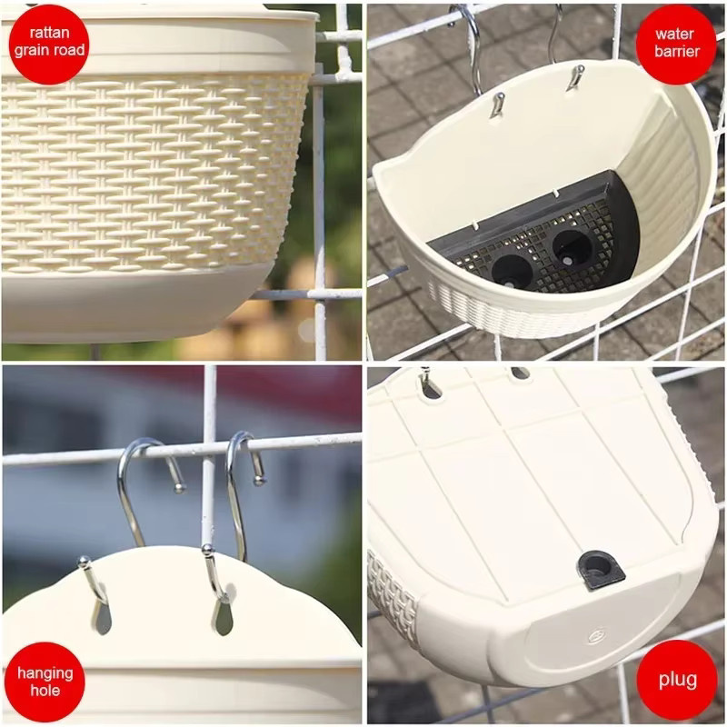 Beiger Wandhängender Blumentopf in Rattan-Optik für Garten, Hof und Balkon - Bild 5