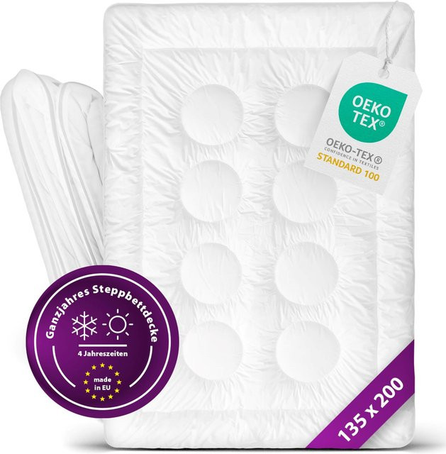 AddLiving Deluxe Steppbettdecke aus Mikrofaser in Weiß, Allergikergeeignet, 4-Jahreszeiten-Modell, B/H: 135 x 200 cm - Bild 1