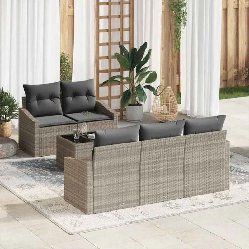 Vidaxl Garten-Sofa-Set aus Polyrattan in Grau, 6-teiliges Loungemöbel-Set, B/T/H: 55 x 55 x 37 cm - Bild 1