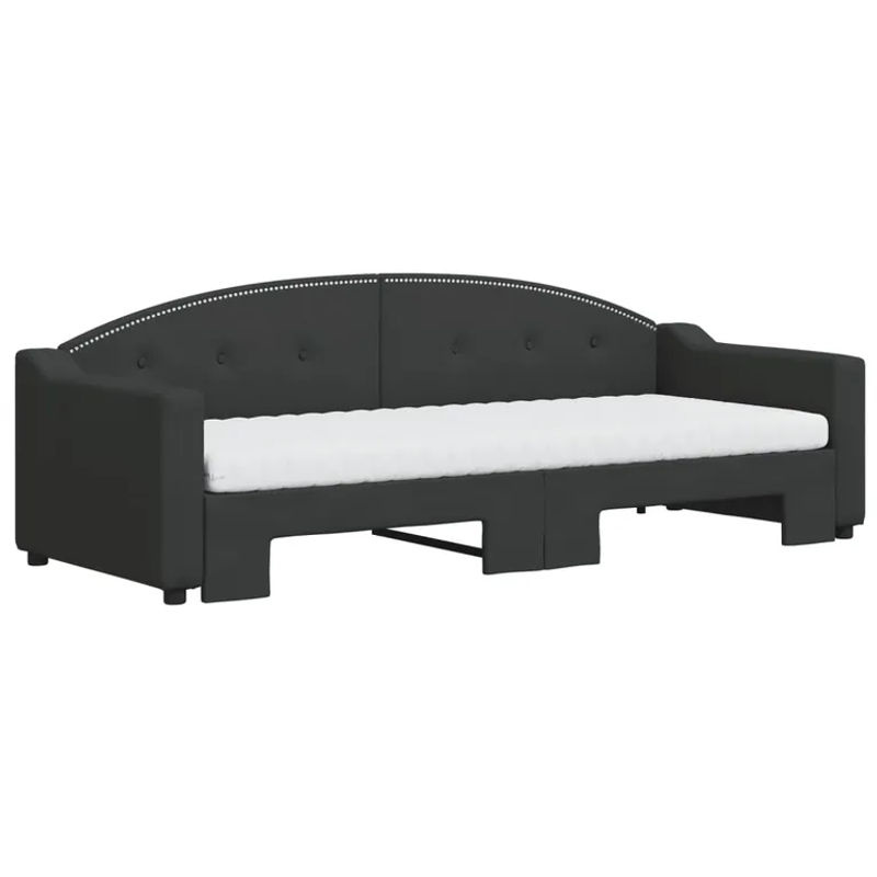 Vidaxl Ausziehbare Liege mit Matratze in Schwarz aus Stoff und Holz/Metall, B: 80 cm, L: 200 cm - Bild 2