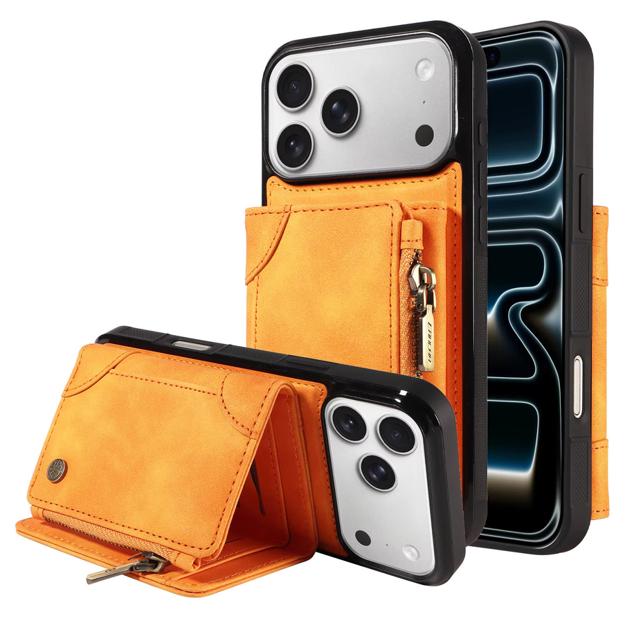 PU-Leder Handyhülle mit Ständer und Kartenfächern als Brieftasche für Samsung Galaxy S25 S24 S23 S22 Ultra A13 A15 A23 in Braun und Orange - Bild 2