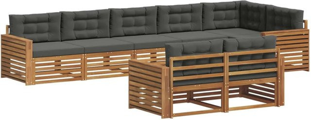 vidaXL Outdoor-Sofagarnitur aus Akazienholz in L-Form, 8-teiliges Set in Natur und Anthrazit mit Kissen und Armlehnen - Bild 1