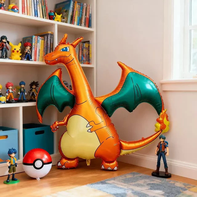 MINISO Pokemon 3D Drachen Folienballon in Orange als Partydekoration für Kindergeburtstage - Bild 1
