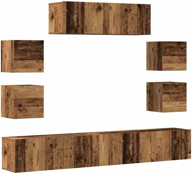 vidaXL 7-teiliges TV-Schrank-Set zur Wandmontage in Altholz-Optik, Farbe Braun, aus Holzwerkstoff - Bild 1