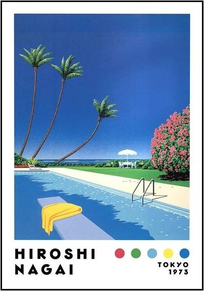 Leibert Art Decoration Painting Vintage Nagai Hiroshi Vaporwave Japan Strandstadt Leinwandbild B: 70 cm, H: 100 cm - Bild 1