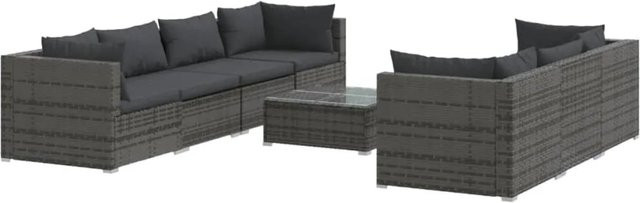 vidaXL 8-tlg. Garten-Lounge-Set aus Poly Rattan in Grau-Anthrazit mit Kissen und Couchtisch - Bild 1