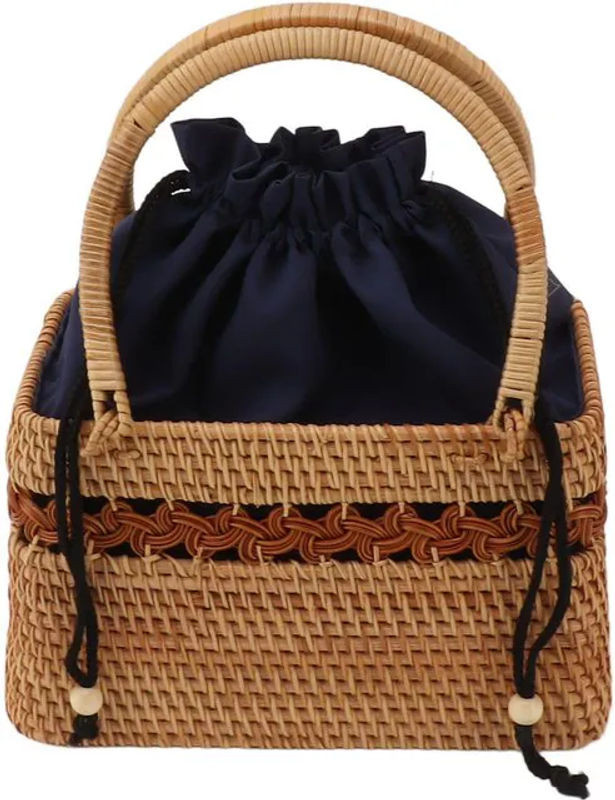 Vintage Rattan-Tragetasche mit floralem Design in Braun von KONNWEI - Bild 1