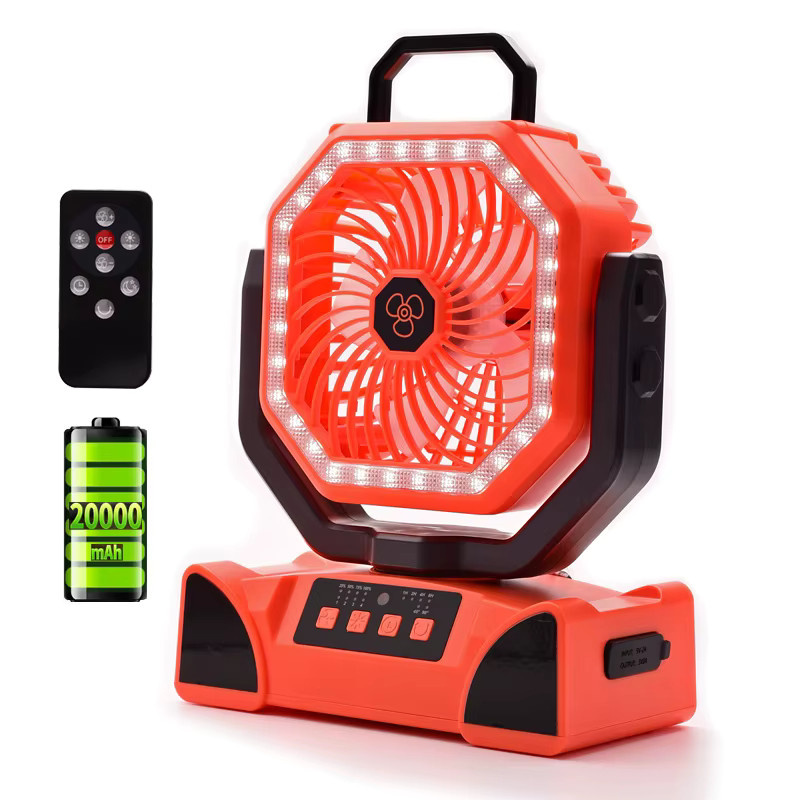 JFBONIN Tragbarer Campingventilator mit 20000mAh Akku, Fernbedienung und Licht in Schwarz und Orange - Bild 6
