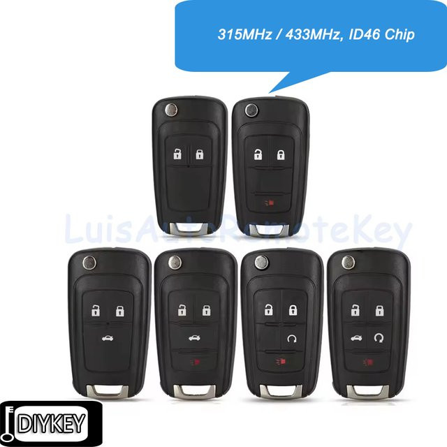DIYKEY Flip Remote Key Fob mit ID46 Chip für Chevrolet Cruze Aveo Epica Lova Camaro Impala Trax Orlando, Schwarz, 315 MHz oder 433 MHz - Bild 1