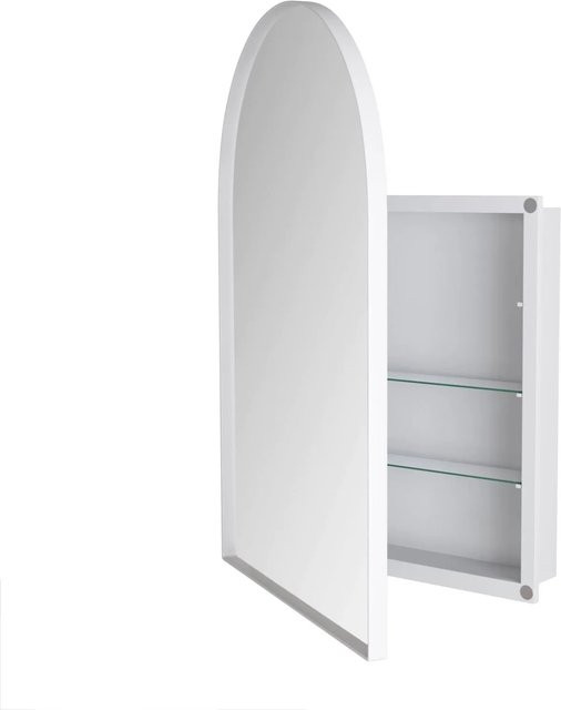 PXloue Spiegelschrank Weiß mit Metallrahmen und verstellbaren Glasablagen zur Wandmontage, B/H/T: 91 x 61 x 12 cm - Bild 1