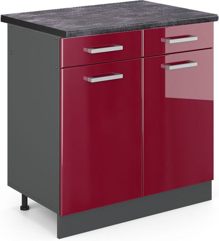 Vicco Küchenunterschrank R-Line in Bordeaux Hochglanz und Anthrazit, Breite: 80 cm - Bild 1
