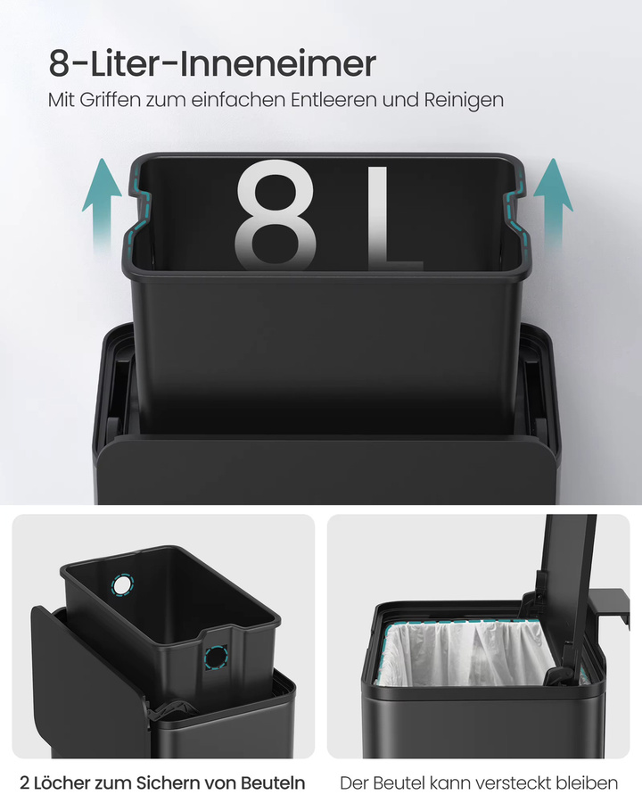 SONGMICS Mülleimer hängend aus Stahl mit Deckel für Biomüll, Schwarz, 8 l - Bild 4