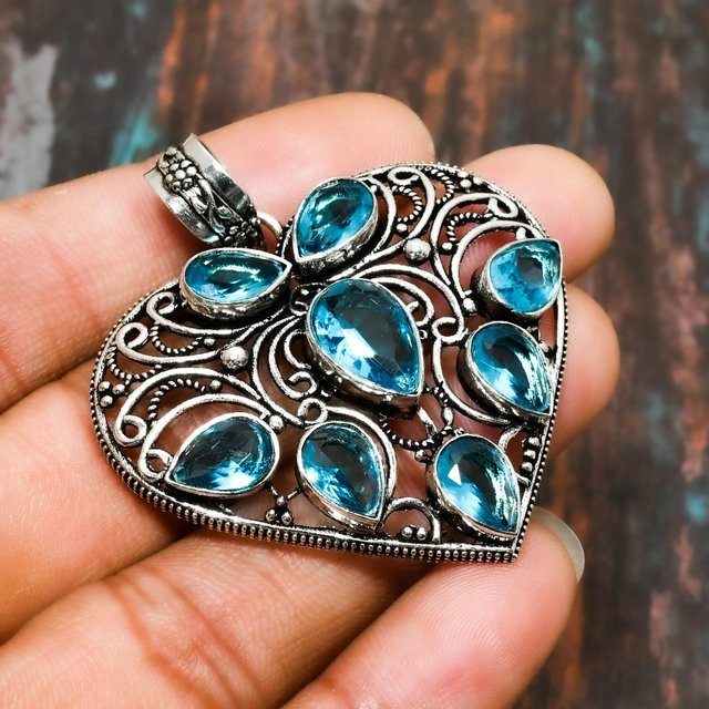 Copperie Schmuckanhänger, Schweizer Blautopas, 925 Silber, Blau, Damen - Bild 1