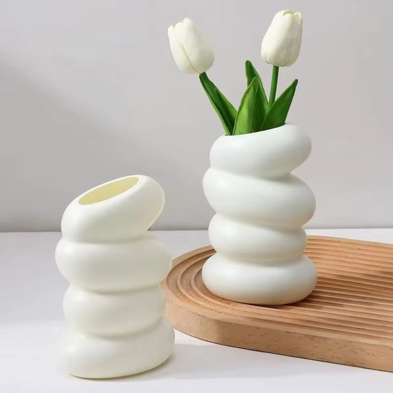 PGY Dekorative Kunststoff Vase in Spirale im Nordic Minimalismus, Weiß - Bild 2