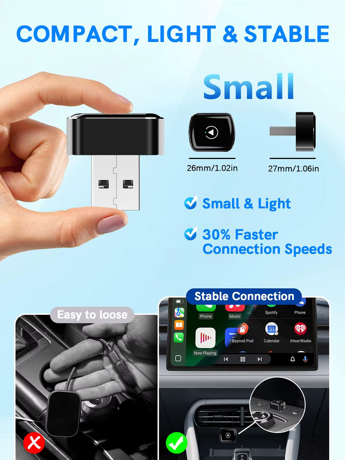 Neelyke Kabelloser CarPlay und Android Auto Adapter in Schwarz zur Umwandlung von kabelgebunden auf kabellos - Bild 2