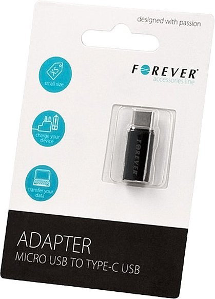 Forever Daten- und Ladeadapter microUSB zu USB-C in Schwarz - Bild 1
