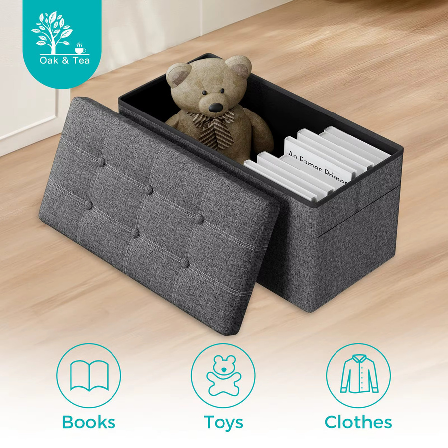Oak & Tea Klappbare Sitzbank mit Stauraum in Eiche und Grau, B/T/H: 76 x 38 x 38 cm - Bild 3