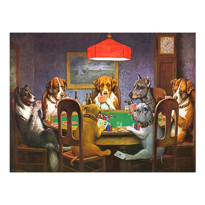 AliPaint Leinwandgemälde Hunde spielen Poker – Lustiges Wandbild mit Mops im Casino Design, Mehrfarbig - Bild 4