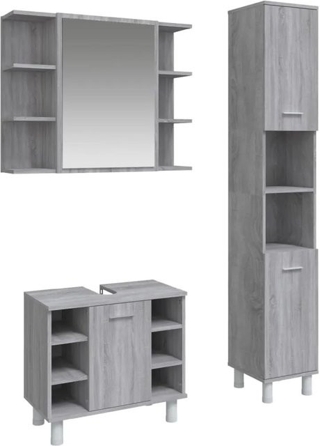 vidaXL 3-tlg. Badmöbel-Set modern in Grau Matt, bestehend aus Waschtischunterschrank, Hochschrank und Wandunterschrank, Modell 6 - Bild 1