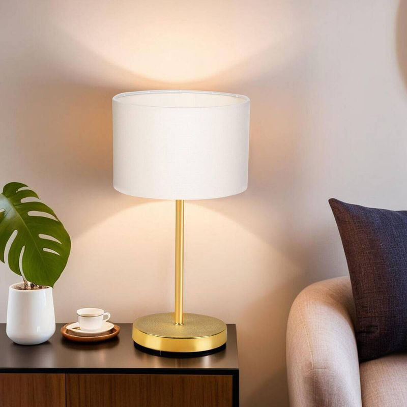 Opviq Tischleuchte in Gold und Creme aus Metall und PVC mit E27 Fassung, B/T/H: 13 x 13 x 35 cm - Bild 2